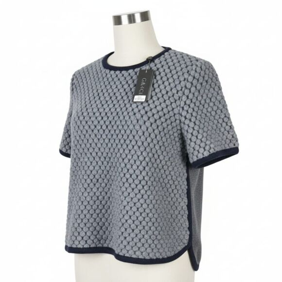 NWT VTG Y2K Gracia Ellcie Gray Textured Puffy Pom Pom Wool Crop Top Sz S - Picture 5 of 13